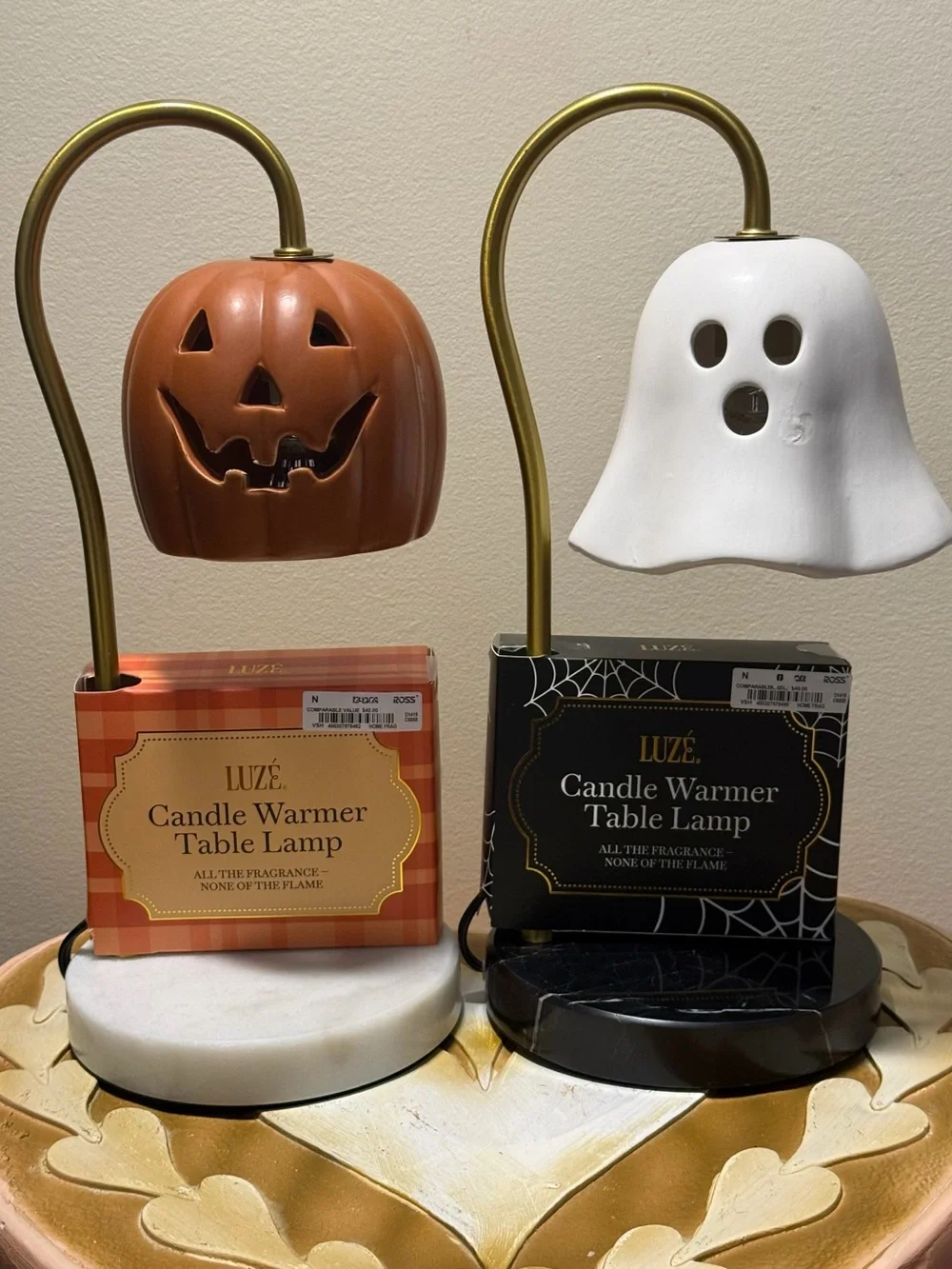 Set of 2 Luze Halloween Ghost & Pumpkin Candle Warmer Table Lamps